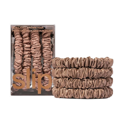 Slip Silk Hair Ties, Light Brown Skinny Scrunchies