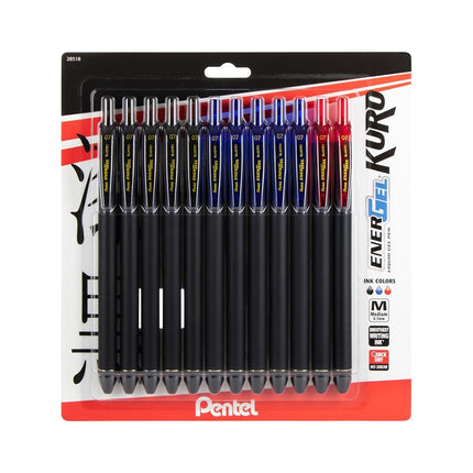 EnerGel Kuro Liquid Gel Pen, 0.7mm, Medium line, Assorted Ink, 12-Pk (BL437R1BP12M1)