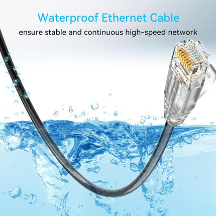 Cat6a Ethernet Cable Slim 150ft Outdoor&Indoor, 28AWG Pure Copper Cat6 Internet Cable for Waterproof & Direct Burial, Flexible Cat6 Ethernet Cable 10G 550MHZ, Cat 6 Network cable for Indoor Black