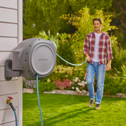 GARDENA 08040-50' ft. Wall Mount Retractable Garden Hose Reel, Lock at Any Length, 180 Degree Swivel, Precision German Engineering. 5 Year Warranty. Perfect Outdoor Hose Storage Solution