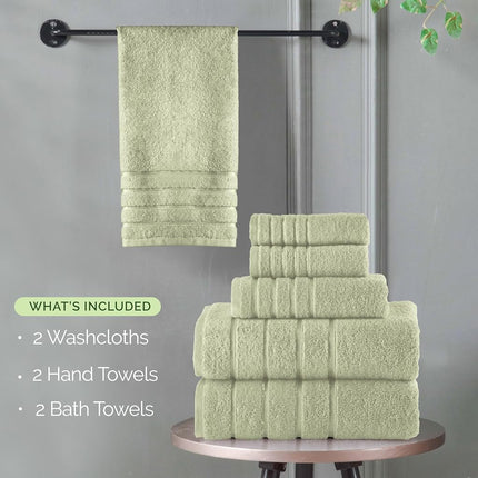 Elegant Comfort 4 Lines Viscose Stripe 6-Piece Premium Towel Set - 100% Turkish Cotton High Absorbent Luxury Bathroom Towels – Includes 2 Washcloths, 2 Hand Towels and 2 Bath Towels Set, Mint Green
