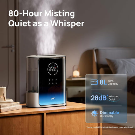 Dreo 8L Smart Humidifiers for Bedroom 600ft�, 80H Runtime Warm&Cool Supersized Mist Humidifier for Large Room Indoor, Quiet Whole House humidifier for Baby, Plants, with Alexa/Google, Silver, HM717S