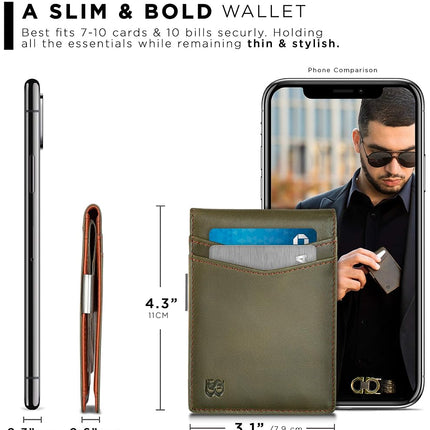 SERMAN Brands Money Clip Wallet - Mens Wallets Slim Front Pocket RFID Blocking Card Holder Minimalist Mini Bifold, Salted Green Transformer, Slim