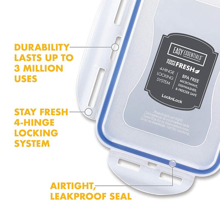 (Pack of 4) LOCK & LOCK Airtight Rectangular Tall Food Storage Container 60.87-oz / 7.61-cup