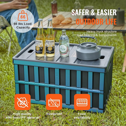 VEVOR 45L Collapsible Storage Bins with Lids 3 Packs, Stackable Utility Crates with Handles, Large Folding Containers for Organizing Tools, Snacks, Books, Food, Drinks, Camping & Transport