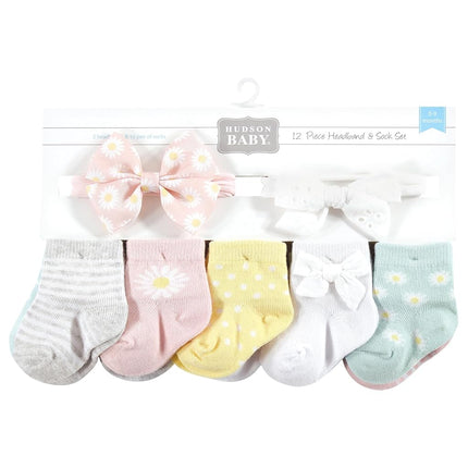 Hudson Baby Baby Girls Sock and Headband 12pc Set, Daisy, 0-9 Months, Daisy, 0-9 Months