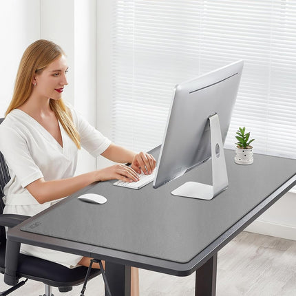 Cacoy 100x60cm PU Leather Desk Mat on Top of Desk, Computer Desk Pad for Keyboard and Mouse Writing Mat for Office and Home (Grey)