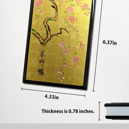 Japanese Goshuincho Stamp Book [Accordion Style] - Authentic Handmade Japanese Paper Notebook for Japan Travel Essentials, Temple & Shrine Stamps, Journal & Keepsake Gift (Sakura Black 48pages)