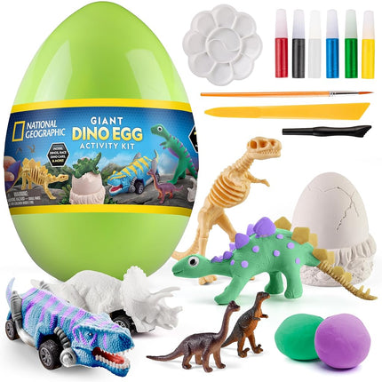 National Geographic Giant Dinosaur Egg Activity Kit – 15+ Dino Crafts, Painting Cars, Clay Models, Dig Brick, Stickers & Learning Guide, Easter Basket Stuffers, Dinosaur Science Toy for Boys & Girls