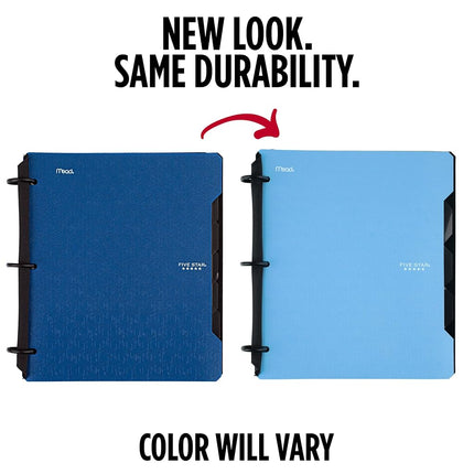 Classeur souple rechargeable 3 anneaux Five Star Flex + application d'étude, papier ligné, anneaux TechLock de 2,5 cm, poches, onglets et séparateurs, capacité de 200 feuilles, bleu (29328AD2)