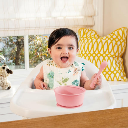 Munchkin Silicone Baby Feeding Set, Toddler Suction Bowl, Plate and Spoon, Baby Led Weaning and Infant Self Feeding, C’est Silicone! Mealtime Set, 4 Months and Up, BPA Free, Coral