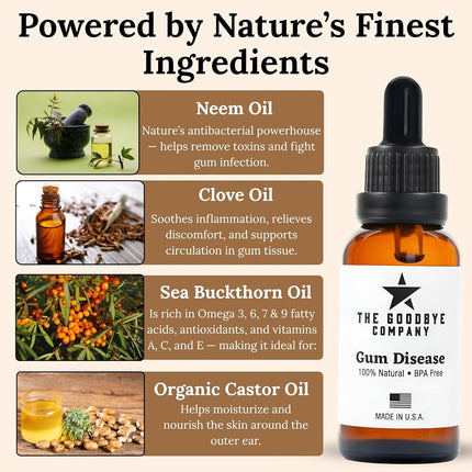 Goodbye Gum Disease - Organic Home Remedy for Oral Gum Disease | 100% Pure Neem and Clove Essential Oils for Oral Care | Effective and Natural Gingivitis Treatment