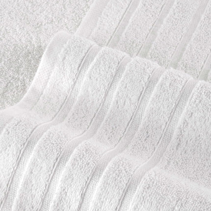 Juego de toallas de lujo Elegant Comfort de 6 piezas con rayas de viscosa de 4 líneas - Toallas de baño de lujo 100% algodón turco de alta absorción – Incluye 2 toallitas, 2 toallas de mano y 2 toallas de baño, blanco