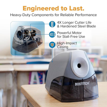 Bostitch Office Personal Electric Pencil Sharpener, Powerful Stall-Free Motor, High Capacity Shavings Tray, Gray (EPS4-KTGRAY)