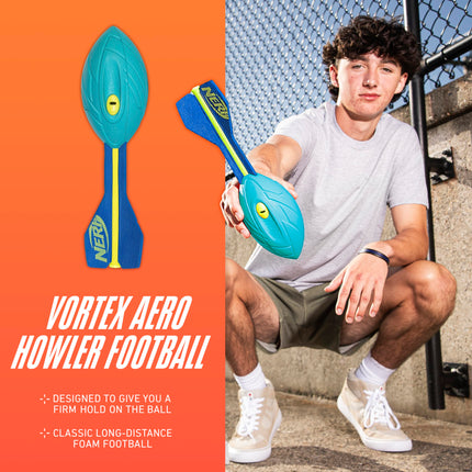 NERF Neon Vortex Aero Howler Foam Football - NERF Soft Vortex Football for Long-Distance Throws - Great for Pool and Beach Football - Kids Aero Howler Whistle Vortex Foam Ball - Neon