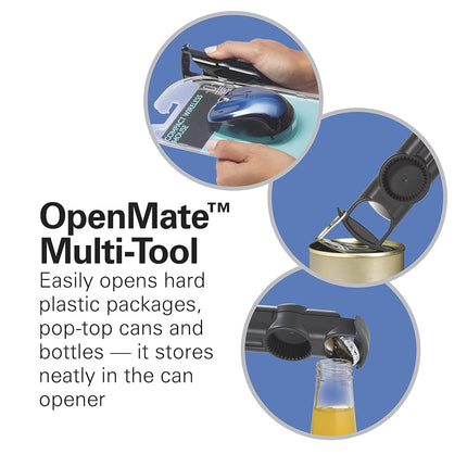 Abrelatas eléctrico automático Hamilton Beach OpenStation para cocina con multiherramienta y abridor de botellas y frascos, apagado automático, almacenamiento de cable y tecnología Sure Cut, acero inoxidable (76382FJ)