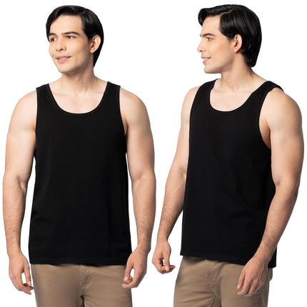 Fruit of the Loom Men's EverSoft Cotton Sleeveless Moisture Wicking T-Shirts with Odor Control, Tank - 2 Pack - Black Ink, Medium