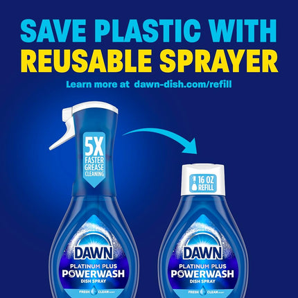 Dawn Powerwash Spray Starter Kit, Platinum Dish Soap, Fresh Scent, 1 Starter Kit + 1 Dawn Powerwash Refill, 16 Fl Oz (Pack of 2)