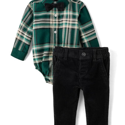 The Children's Place baby-boys And Newborn Button Down Shirt and Pants, 2 Piece Outfit, Blue Yellow Plaid Set, 6-9 Months