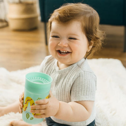 Dr. Brown's Milestones Cheers 360 Spoutless Transition Cup, Travel Friendly and Leak-Free Sippy, Green Animals, 10 oz/300 mL, BPA-Free, 9m+, 1-Pack