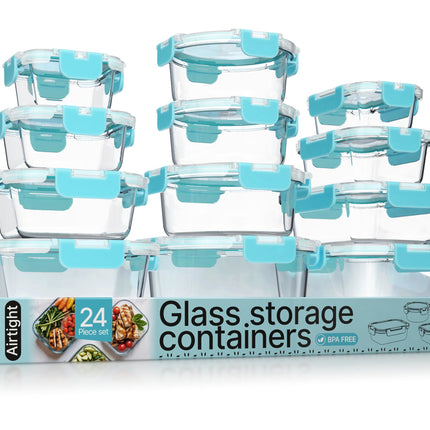 Aqua Borosilicate Glass Food Storage Containers wi