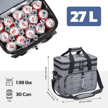 Maelstrom Soft Cooler Bag,Collapsible Soft Sided Cooler, 30 Cans Beach Leakproof Camping Box,Lunch Box Portable Travel Bag for Grocery Shopping,Kayaking,Gray