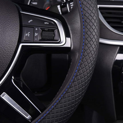 Funda para Volante de Doble Material de Piel Sintética y Silicona Antideslizante FH Group FH2020BLUE, Protección Máxima y Flexible, Ajuste Universal para la Mayoría de Coches, Camionetas, SUVs y Furgonetas