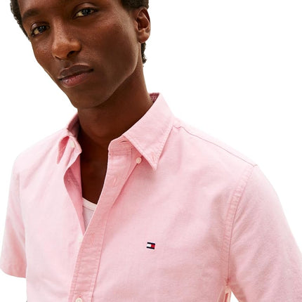 Tommy Hilfiger Men's Heritage Oxford Regular Short Sleeve Shirts, Vintage RED XX-Large
