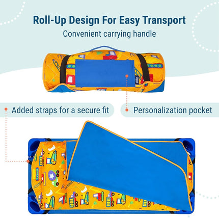 Tapis de sieste matelassé Wildkin pour enfants – Microfibre douce avec oreiller et sangles élastiques pour l'école et les voyages – En cours de construction