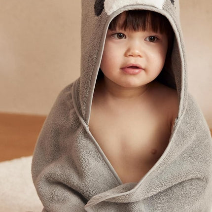 MORI Hooded Panda Towel in Grey Organic Cotton, 100x88cm