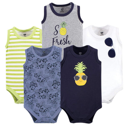 Bodies sans manches en coton pour bébés unisexe Hudson Baby, lot de 5 ananas, 9-12 mois