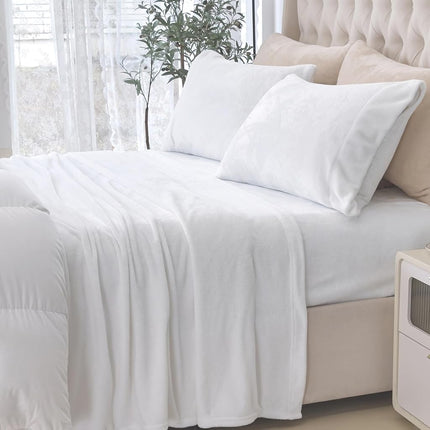 Elegant Comfort Luxuriously Soft 4-Piece Velvet Plush Flannel Sheet Set - Premium Quality - Cozy Warm, Anti-Static, Non Pilling Fuzzy Velvet Flannel Fleece Deep Pocket Sheet Set - Twin XL, White
