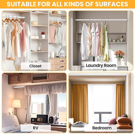 2 Pack Closet Rods for Hanging Clothes, 17-99 Inch No-Cut Stepless Adjustable Closet Rod, 1.3 Inch Heavy Duty Metal Closet Hanging Rod with Brackets, White Closet Bar for Closet, Laundry Room, RV