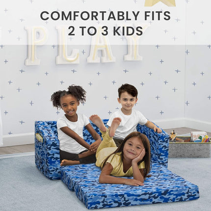 Delta Children Cozee Flip-Out Sofa - 2-in-1 Convertible Sofa to Lounger for Kids, Blue Camo