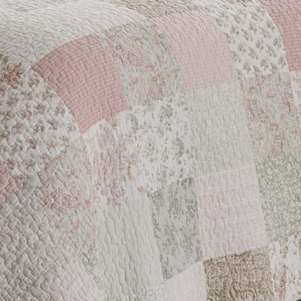 Laura Ashley - Twin Quilt Set, Reversible Cotton Bedding with Matching Sham, Patchwork Inspired Home Decor (Celina Patchwork Pink/Sage, Twin)