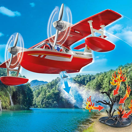 Playmobil 71463 Action Heroes: Firefighting Seaplane with Extinguishing Function, heroic rescue missions, with a firefighter, imaginative role-play, detailed play sets suitable for children ages 4+