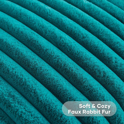 FUTEI Pack of 2 Fluffy Faux Fur Throw Pillow Covers 20x20 Inch Elegant Striped Textured Decorative Cushion Cases Modern Accent Pillow for Couch Bed Living Room, Teal