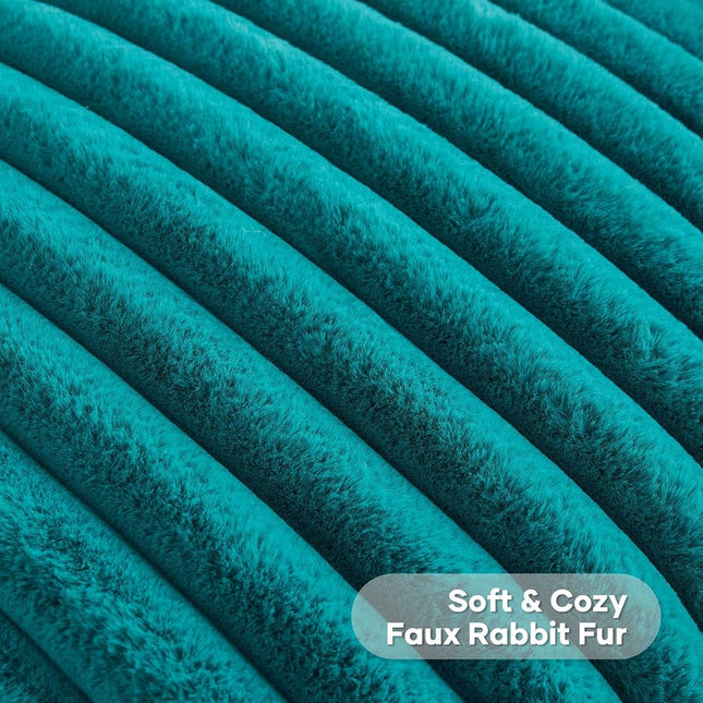 FUTEI Pack of 2 Fluffy Faux Fur Throw Pillow Covers 20x20 Inch Elegant Striped Textured Decorative Cushion Cases Modern Accent Pillow for Couch Bed Living Room, Teal