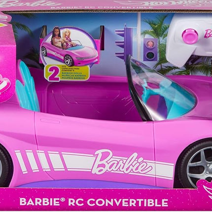 Hot Wheels Barbie RC Toy Car, Remote-Control Pink Convertible, Can Hold 2 Barbie Fashion Dolls & Trunk Opens for Storage, Sticker Sheet for Customizing