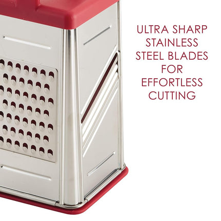 Rachael Ray Tools and Gadgets Stainless Steel Box Grater for Vegetables, Chocolate, Hard Cheeses, and More, Red