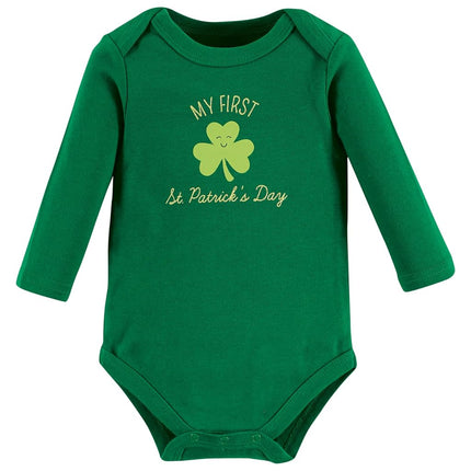 Hudson Baby Baby Girls Cotton Long-sleeve Bodysuits 3-pack, St Patricks Rainbow, 9-12 Months