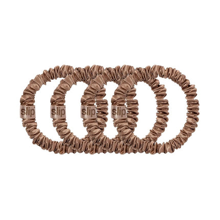 Slip Silk Hair Ties, Light Brown Skinny Scrunchies, Set of 4 | Anti-Damage