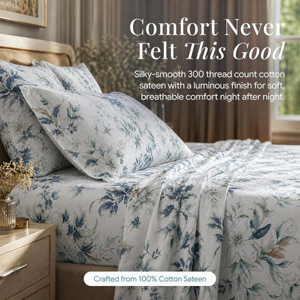 Tribeca Living VERN4PSSQUBL Extra Deep Pocket Sheet Set, Queen, Vernazza Blue/Multi
