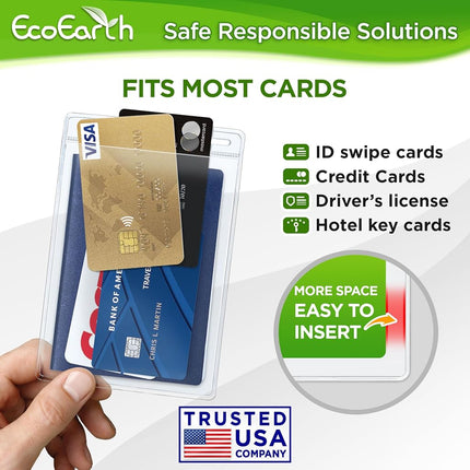 EcoEarth Passport Holder, Extra Large Vertical ID Holder, Zipperless Plastic Badge Holders (Clear, 4x6 Inch, 100 Pack)