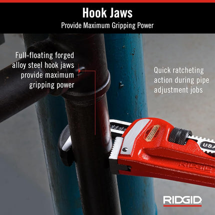 RIDGID 31025 Heavy-Duty Straight Pipe Wrench Plumbing Wrench,Red, 18-inch