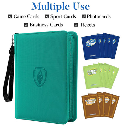 Fabmaker 4 Pocket Card Binder for 320 Cards, Premium Zip Trading Card Binder, Portable PU Card Collection Binder, Collector Card Album, Card Folder for MTG, TCG, Sports Cards, Game Cards (Turquoise)