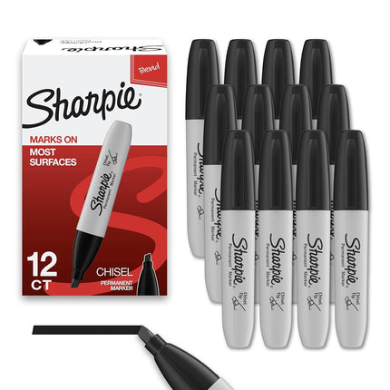Sharpie Permanent Markers, Chisel Tip, Black, 12 C
