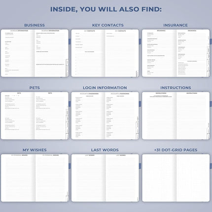 Clever Fox End of Life Planner, When I Die Organizer 5.8”x8.3” Smoke Blue