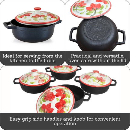 IMUSA USA Limited Edition Carmen de Viboral Hand Painted 8 Piece Caldero Set with Ceramic Hand-Painted Lid (Set Includes 4 0.5Qt Calderos with Ceramic Lids) Christmas Gift