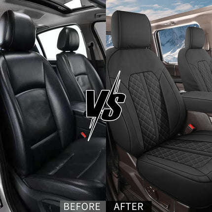 Tecoom Tacoma Car Seat Cover - Leather Front Seats Covers, Waterproof Automotive Protector Cushion Interior Covers, Custom Fit for 2016-2023 Toyota Tacoma Double/Crew Cab, Black